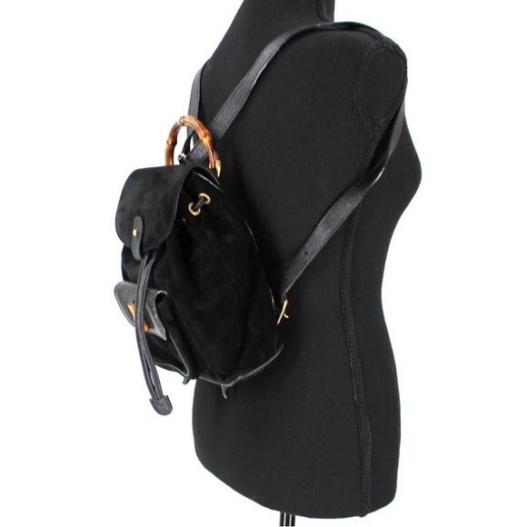 GUCCI Black Leather Suede Bamboo Mini Backpack Adjustable Strap Handbag Purse - Picture 3 of 10